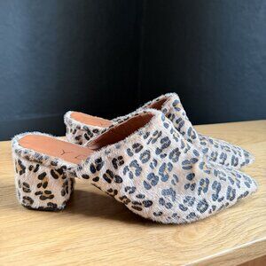 YDN Pointed Toe Chunky Heel Leopard Print Mules Shoes 8.5